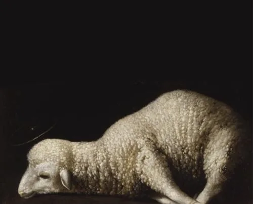 book cover with a painting of a sacrificial lamb